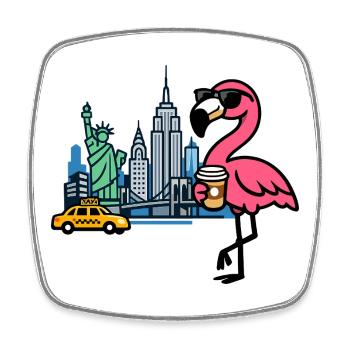 Flamant rose rencontre New York – Pause café - Magnet carré - blanc - Devant