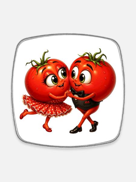 Tomaten Tänzer - Viereckiger Kühlschrankmagnet - Weiß