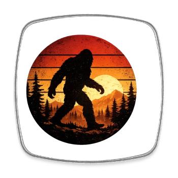 Coucher de soleil rétro de Bigfoot dans la forêt - Magnet carré - blanc - Devant
