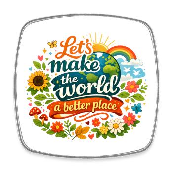 Let's Make the World a Better Place - Square fridge magnet - white - Front