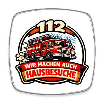 Feuerwehr 112 Hausbesuch Motiv - Viereckiger Kühlschrankmagnet - Weiß - Vorne