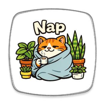 Cat Moon Plants Line Cat Lover Design - Magnet carré - blanc - Devant
