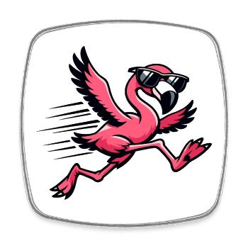 Flamingo in sprint with sunglasses - Square fridge magnet - white - Front