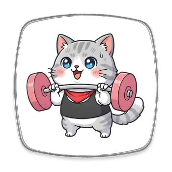 Cat lifts weights - Square fridge magnet - white - Front