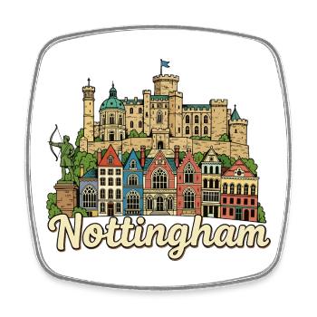 Château de Robin des Bois de Nottingham dessiné à la main en rétro - Magnet carré - blanc - Devant