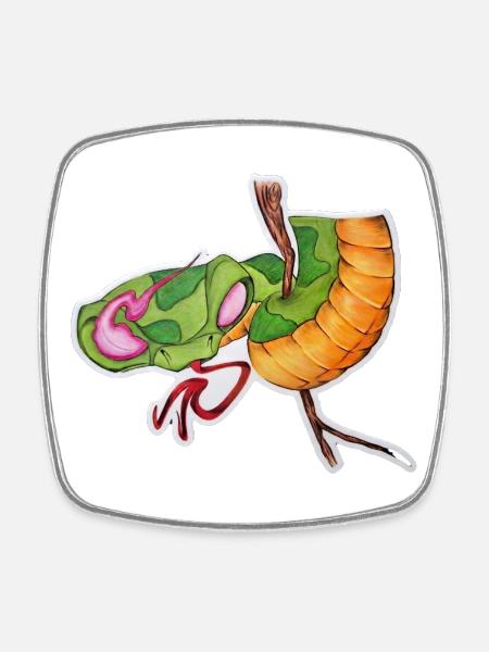 Flame Snake with Green, Orange, Tail - Square fridge magnet - white