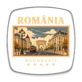 Rumänien Bukarest Vintage Reisemarke - Viereckiger Kühlschrankmagnet - Weiß - Vorne