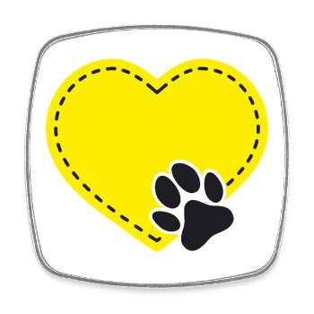 Cœur jaune personnalisable avec patte de chien - Magnet carré - blanc - Devant