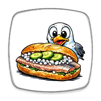 Sandwich au poisson avec mouette - Magnet carré - blanc - Devant