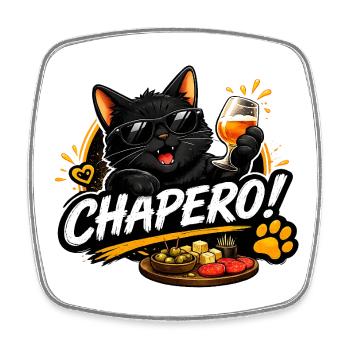 Chat noir Apéro Chic  - Magnet carré - blanc - Devant