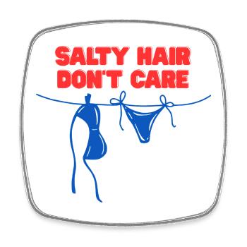 "Salzige Haare, ist mir egal" Bikini Sommer-Strandshirt - Viereckiger Kühlschrankmagnet - Weiß - Vorne