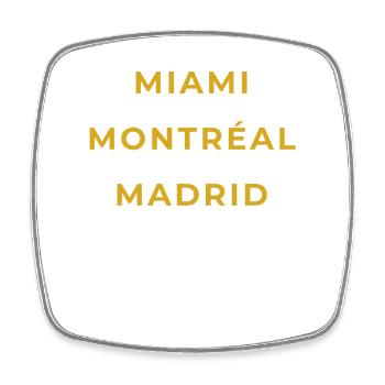 Marvejols Lozère - Miami - Montréal - Madrid - Magnet carré - blanc - Devant