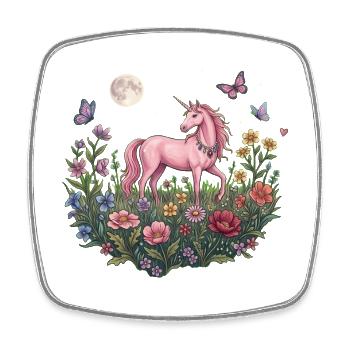 Licorne rose dans la forêt lunaire - Magnet carré - blanc - Devant