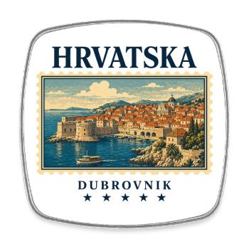 Kroatien Dubrovnik Vintage Reisemarke - Viereckiger Kühlschrankmagnet - Weiß - Vorne