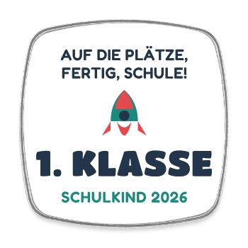 1. Klasse Schulkind 2026 Rakete - Einschulung - Viereckiger Kühlschrankmagnet - Weiß - Vorne