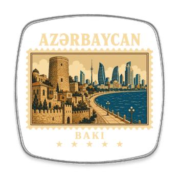Aserbaidschan Baku Vintage Reisemarke - Viereckiger Kühlschrankmagnet - Weiß - Vorne