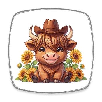 Vache tournesol au chapeau de cow-boy - Magnet carré - blanc - Devant
