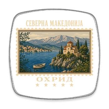 Nordmazedonien Ohrid Vintage Reisemarke - Viereckiger Kühlschrankmagnet - Weiß - Vorne