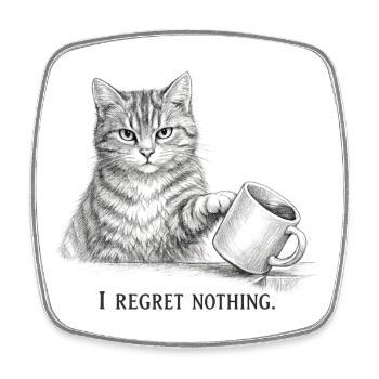 I Regret Nothing Funny Cat Sketch - Square fridge magnet - white - Front