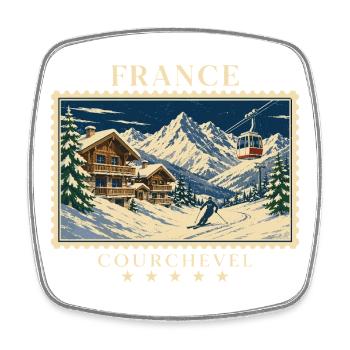 Frankreich Courchevel Vintage Reisemarke - Viereckiger Kühlschrankmagnet - Weiß - Vorne