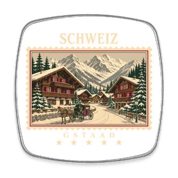 Schweiz Gstaad Vintage Reisemarke - Viereckiger Kühlschrankmagnet - Weiß - Vorne