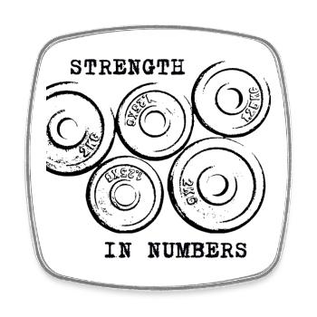 Strength In Numbers Gym - Weight Plates - Square fridge magnet - white - Front