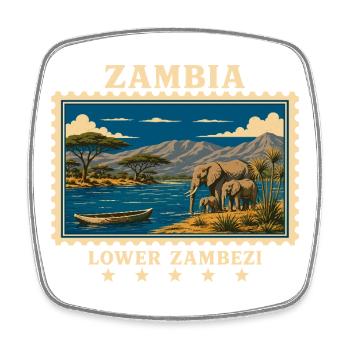 Marque de voyage vintage Zambie Lower Zambeze - Magnet carré - blanc - Devant