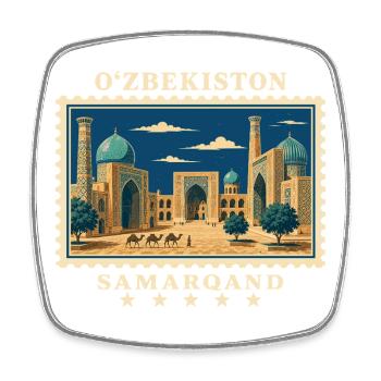 Usbekistan Samarqand Vintage Reisemarke - Viereckiger Kühlschrankmagnet - Weiß - Vorne