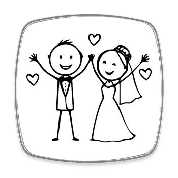 Wedding Couple Cartoon Cheerful - Square fridge magnet - white - Front