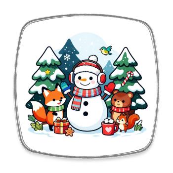 Cozy Snowman with Winter Friends - Square fridge magnet - white - Front