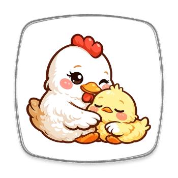 Mother hen cuddles with her little chick - Square fridge magnet - white - Front