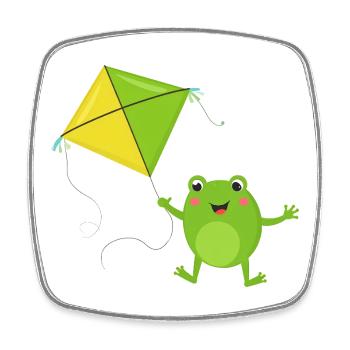 Green frog flies a kite – Fu - Square fridge magnet - white - Front