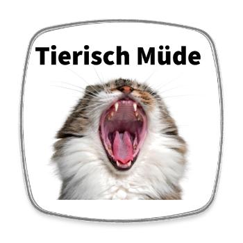 Tierisch Müde - Gähnende Katze - Viereckiger Kühlschrankmagnet - Weiß - Vorne