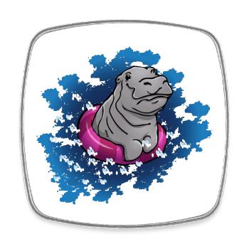 Hippopotame avec anneau de nage - Magnet carré - blanc - Devant