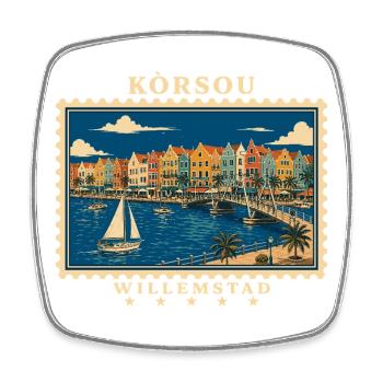 Curaçao Willemstad Vintage Reisemarke - Viereckiger Kühlschrankmagnet - Weiß - Vorne