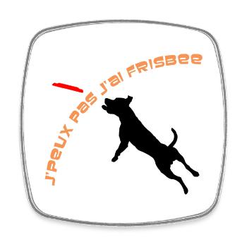 Staffie j'peux pas j'ai frisbee sport - 003 - Magnet carré - blanc - Devant