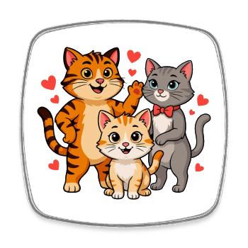 Famille de chats drôles - Magnet carré - blanc - Devant