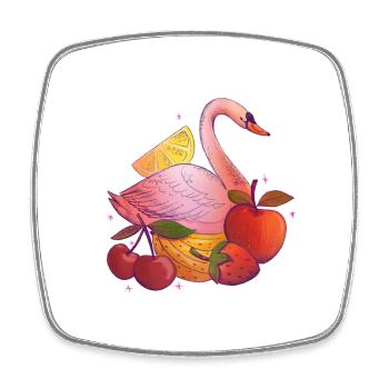 Swan with fruit and citrus - Square fridge magnet - white - Front