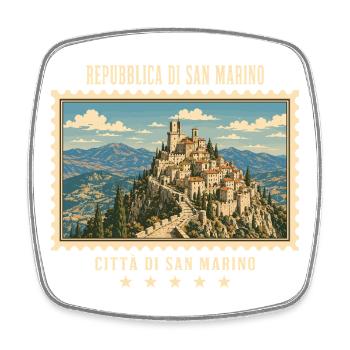 San Marino Città di San Marino Vintage Reisemarke - Viereckiger Kühlschrankmagnet - Weiß - Vorne