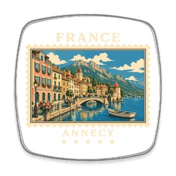 Frankreich Annecy Vintage Reisemarke - Viereckiger Kühlschrankmagnet - Weiß - Vorne