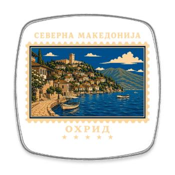 Nordmazedonien Ohrid Vintage Reisemarke - Viereckiger Kühlschrankmagnet - Weiß - Vorne