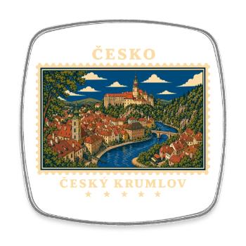 Tschechien Český Krumlov Vintage Reisemarke - Viereckiger Kühlschrankmagnet - Weiß - Vorne