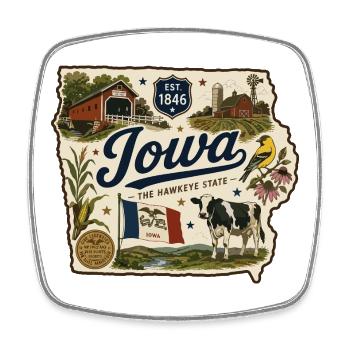 Iowa Hawkeye State Vintage Farm Aufkleber - Viereckiger Kühlschrankmagnet - Weiß - Vorne