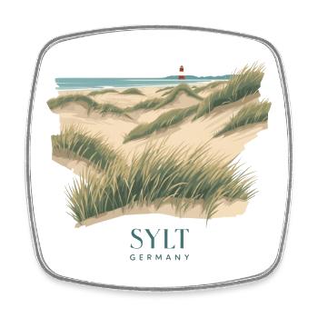Sylt Dünen | Vintage Nordsee Poster - Viereckiger Kühlschrankmagnet - Weiß - Vorne