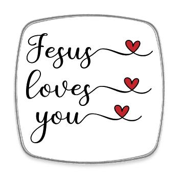 Jesus liebt dich süß Typografie mit Herz - Viereckiger Kühlschrankmagnet - Weiß - Vorne