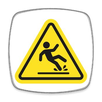 Vorsicht Nassboden-Sicherheitswarnschild Gelbes Symbol - Viereckiger Kühlschrankmagnet - Weiß - Vorne