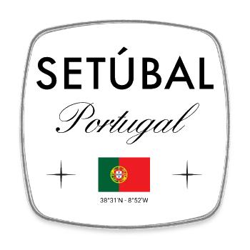 Setubal Portugal Koordinaten Reise Souvenir - Viereckiger Kühlschrankmagnet - Weiß - Vorne