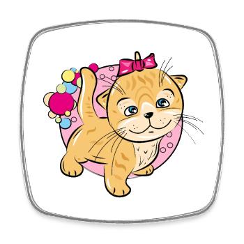 Playful Kitten with Pink Bow - Square fridge magnet - white - Front