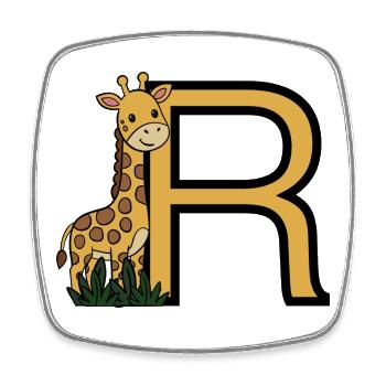 Giraffe with golden R - Square fridge magnet - white - Front