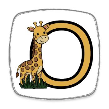 Girafe et dessin animé ovale en lettre O - Magnet carré - blanc - Devant